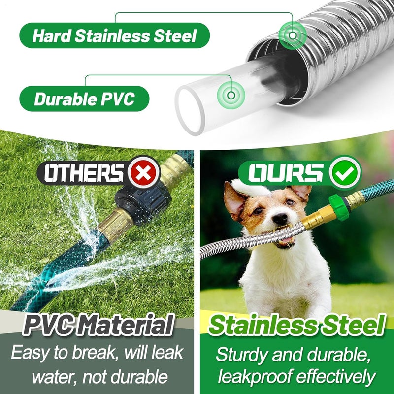 Beeplove Garden Hose with Female to Female Connector - 50ft Metal Leakproof Leader Hose for Reel, Heavy Duty 304 Stainless Steel Flexible Water Pipe for Outdoor Garden Watering Car Pet Cleaning - Image 3